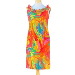 VINTAGE HAWAIIAN TIKI 60s vibrant barkcloth dress